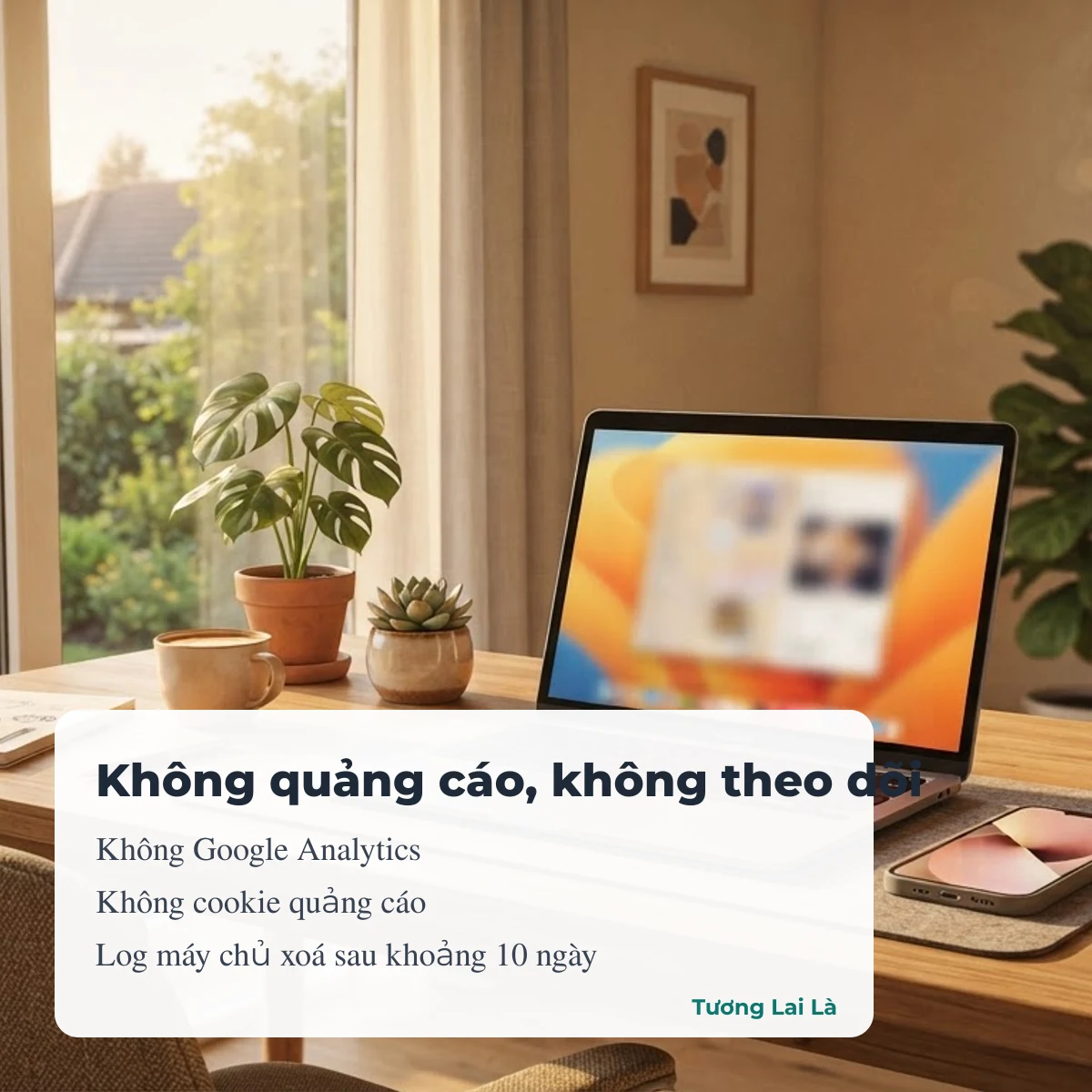 Tương Lai Là không quảng cáo, không Google Analytics, log máy chủ xoá sau khoảng 10 ngày